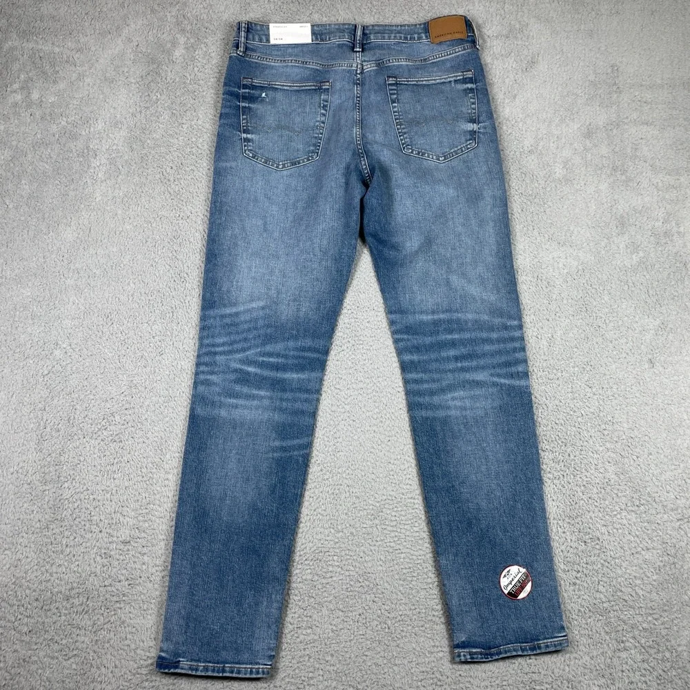 American Eagle Jeans Mens 34x34 Blue Athletic Fit Distressed Stretch Airflex NEW